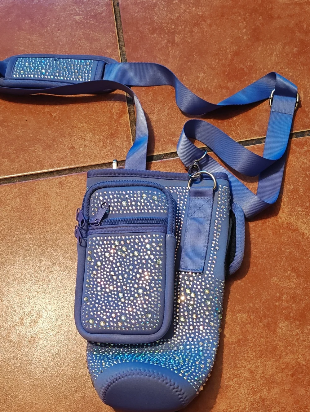 Blue Rhinestone Crossbody Phone Holster with Adjustable Strap